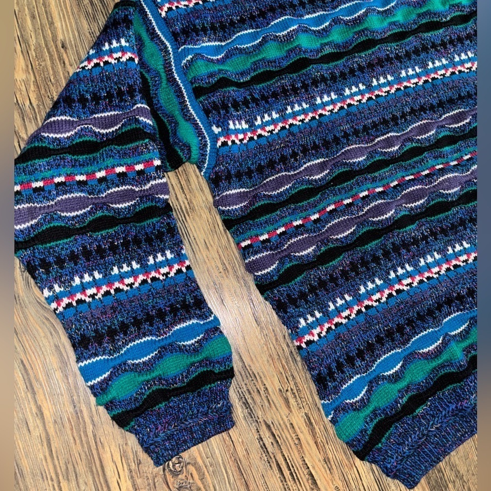 Expressions International Coogi Style Knit Sweater Mens M Blue Multi 3D Textured - Picture 8 of 10